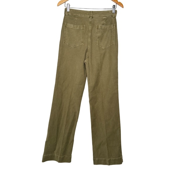 Faherty Womens Olive Green Patch Pocket High Rise Wide Leg Twill Pants Size 27 - Picture 4 of 5